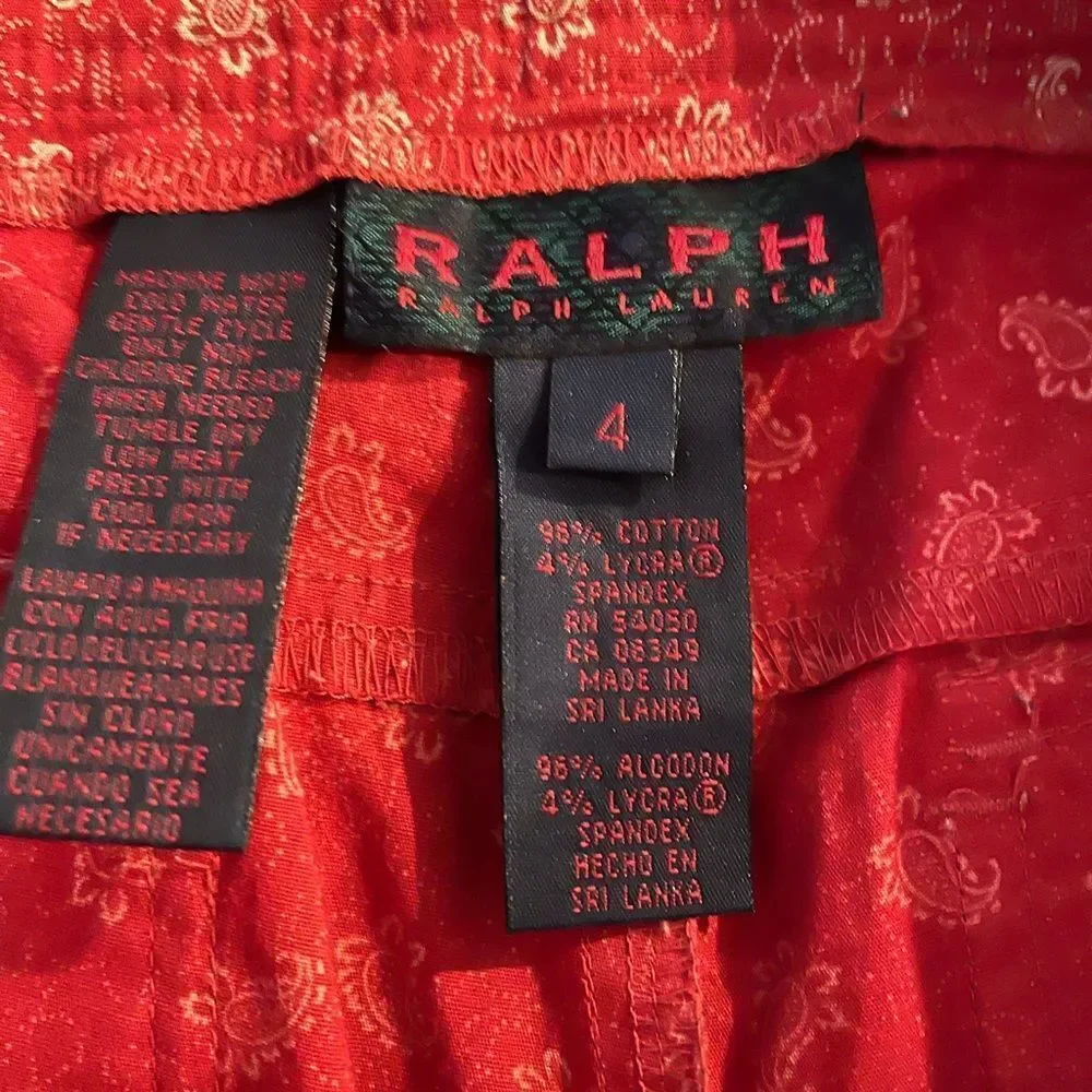 Vintage Ralph Ralph Lauren Red Paisley Cargo Dress Pants sz 4 EUC